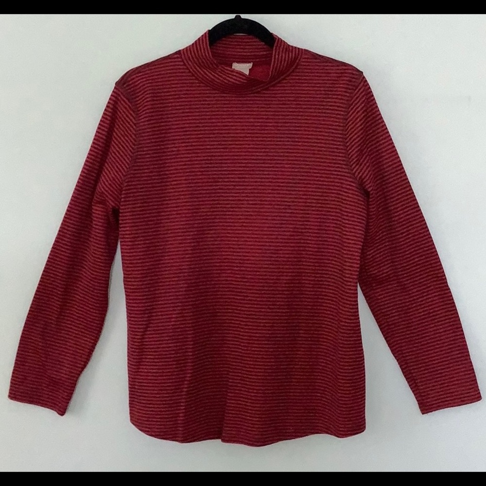 Chico’s Zenergy striped mock turtleneck in red and black stripe - size…